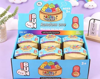 Rainbow Mystery Bun Blind Box Set with 12 Surprising Soft Squishy Dumplings – Kawaii Food Toy for Kids & Collectors