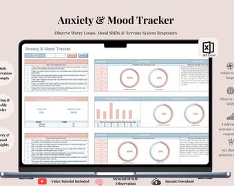 Anxiety and Mood Tracker | Worry Patterns Journal, Nervous System & Stress Response System | Digital Download