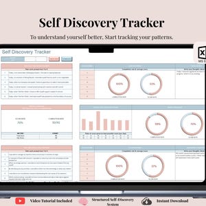 Zelfontdekkingstracker | Dagelijks reflectieverslag, systeem voor emotioneel bewustzijn en persoonlijk groei | Digitale Excel-download