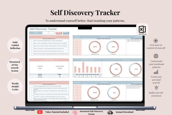 Self Discovery Tracker | Daily Reflection Journal, Emotional Awareness & Personal Growth System | Excel Digital Download
