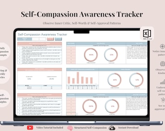 Self-Compassion Awareness Tracker | Inner Critic Journal, Self-Worth & Self-Approval System | Digital Download