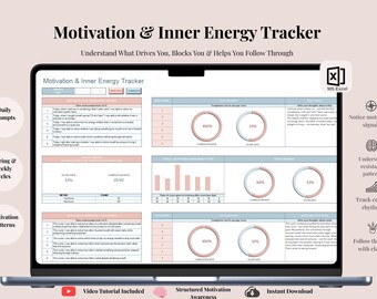 Motivation & Inner Energy Tracker | Daily Motivation Journal, Procrastination Patterns and Self-Belief System | Digital Download