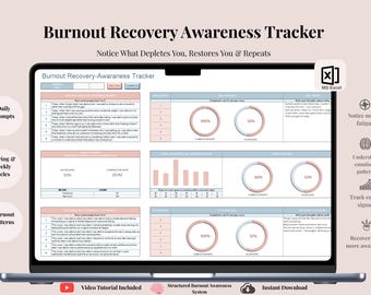 Burnout Recovery Awareness Tracker | Cognitive Depletion, Energy Signals & Recovery Cycle | Interactive Digital Download