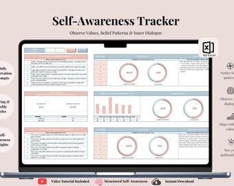 Self-Awareness Tracker | Shadow Work Journal, Belief Patterns & Inner Observer System | Digital Download