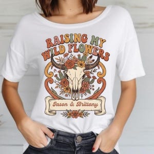 Custom Wildflowers Mom Shirt Personalized Raising my Wild Flowers Tee Boho Western Cow Skull T-Shirt Mother's Day Gift from kids Mama Shirt