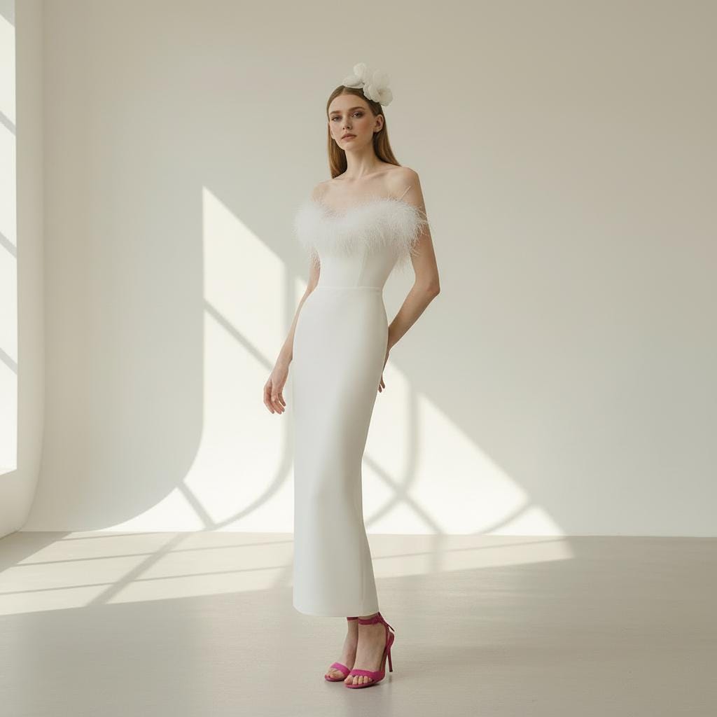 White Bodycon Dress With Feather - Etsy