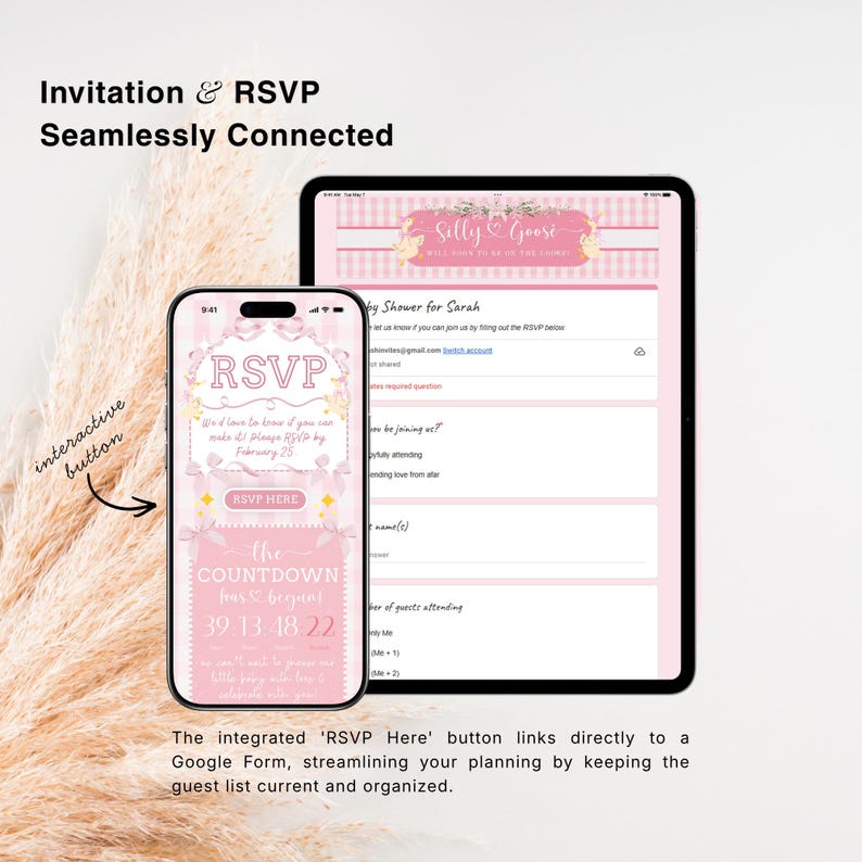 Editable Pink Gingham Silly Goose Baby Shower Invitation Website ...