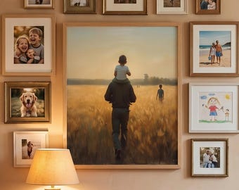Regalo para el Día del Padre: Lámina imprimible de arte para padre e hijo / Arte de pared para papá (descarga instantánea) / Póster familiar de pintura al óleo / Regalo para papá de parte de los niños