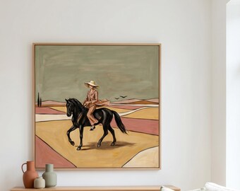 Lámina decorativa de mujer a caballo, estilo clásico y elegante, pintura de mujer montando a caballo, decoración de lujo para el hogar, arte contemporáneo.