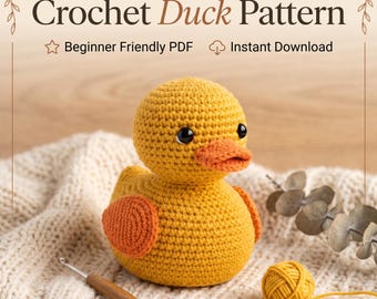 Crochet Duck Pattern PDF, Rubber Duck Amigurumi Beginner Easy, Baby Shower Gift Idea, Instant Download Cute Stuffed Toy Animal Nursery