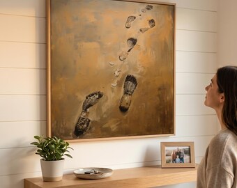 Cuadro decorativo "Siguiendo tus pasos", regalo del Día del Padre de parte de hijo/a, lámina de pintura al óleo con huellas, regalo significativo para papá, arte familiar.