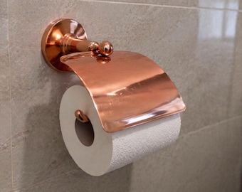 Portarrollos de papel higiénico de cobre hecho a mano / Accesorios de baño marroquíes en oro rosa / Dispensador de papel higiénico de pared