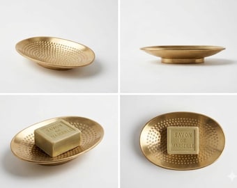 Hand-Hammered Solid Brass Soap Dish | Unlacquered Gold Finish | Moroccan Nuhas Bathroom Decor