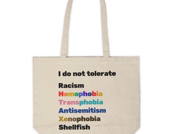 I Do Not Tolerate Shellfish Canvas Shopping Tote |Cute tote bag, allergy humor bag, reusable bag, funny tote bag,beach bag, pride tote,LGBTQ