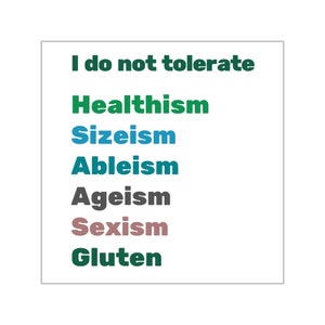 I Do Not Tolerate Healthism, Sizeism, Ableism, Ageism, Sexism, Gluten Square Vinyl Stickers funny sticker, waterproof sticker, fe image 4