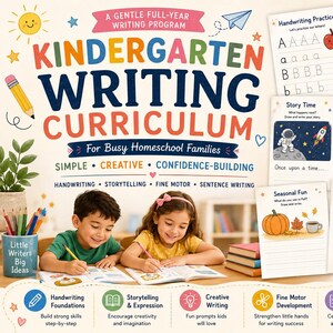 Può includere: Programma di scrittura per l'asilo per famiglie impegnate che studiano a casa. Include attività di scrittura a mano, narrazione e motricità fine. Per bambini dai 4 ai 6 anni.