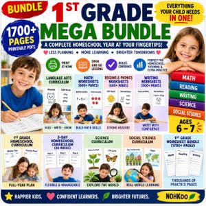 1st Grade Homeschool Curriculum Bundle | Full Year Math, Reading, Writing (Digital Download)