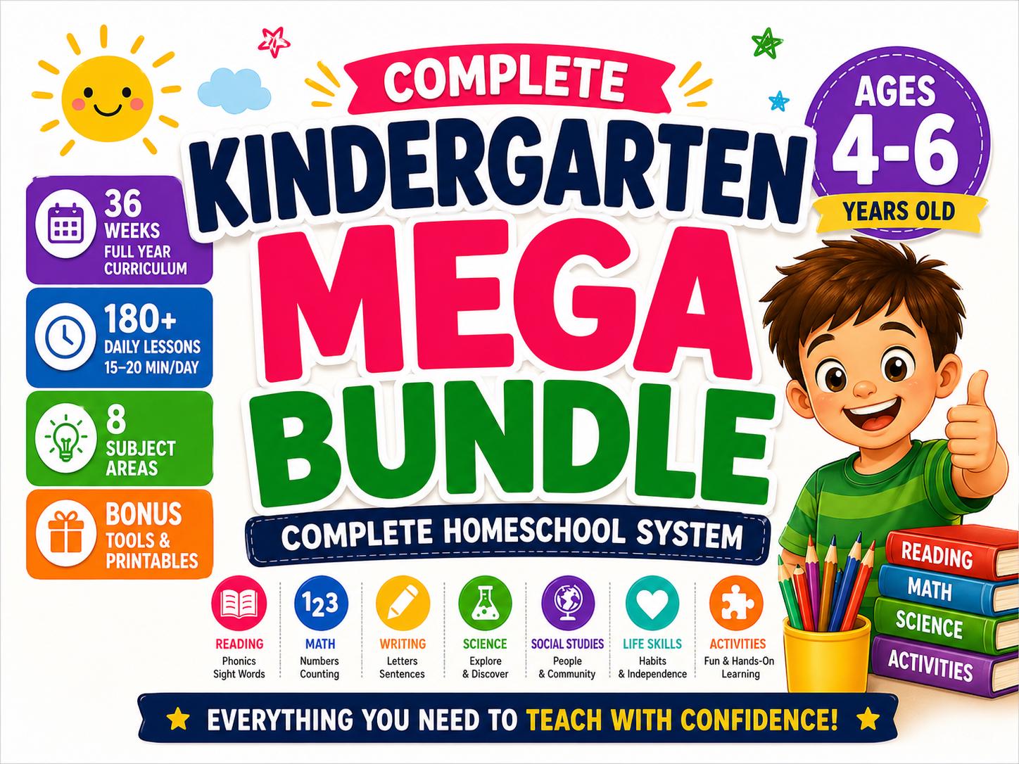 Kindergarten Homeschool Curriculum Bundle – Full Year, 30-day, Summer