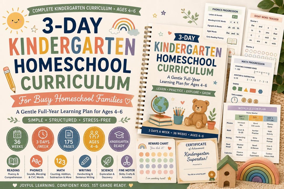 3-day Kindergarten Homeschool Curriculum for Busy Parents | Full Year