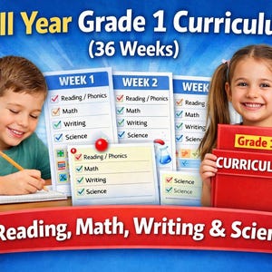 Grade 1 Homeschool Curriculum | Full Year Reading, Math, Writing (Digital Download)