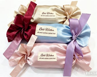 Satin Bow Tie Drawstring Candy-Shaped Storage Pouches, Gift Packaging for Holiday Decor