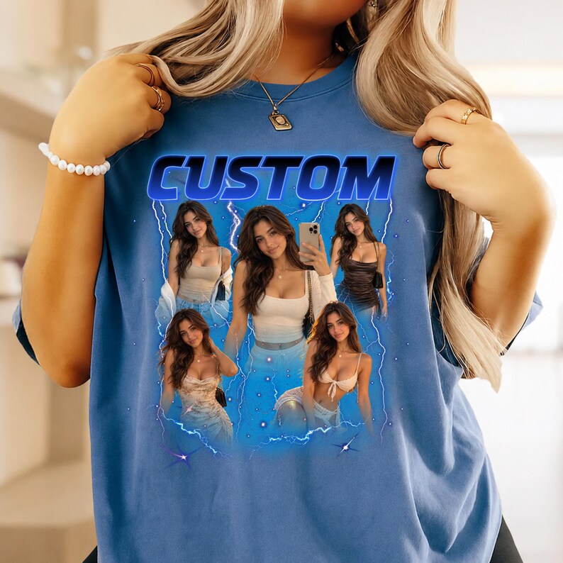 Custom Photo Collage T-shirt: Vintage Bootleg Style, Personalized Name ...