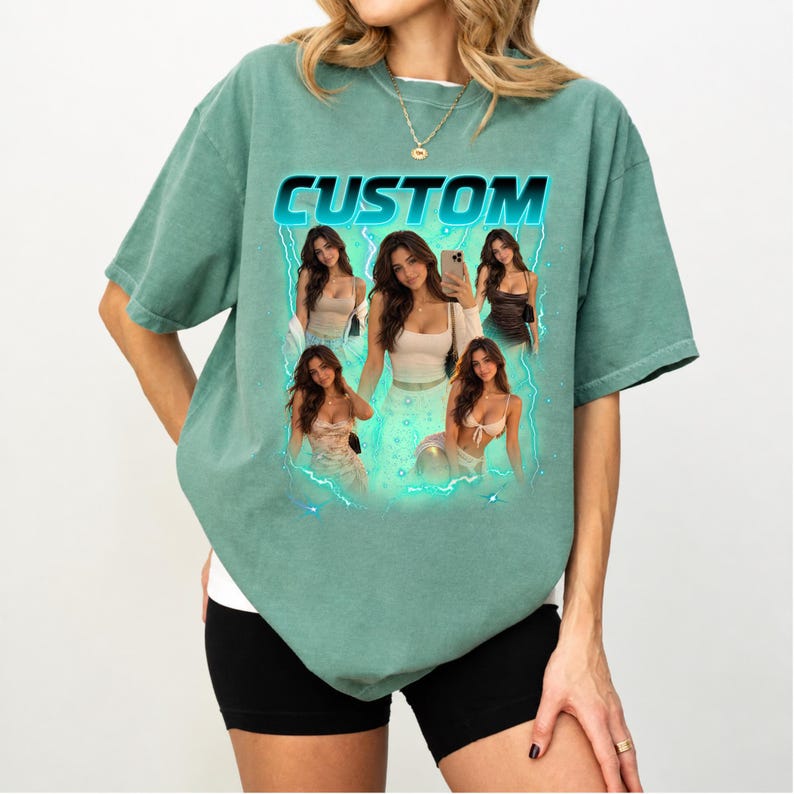 Custom Photo Collage T-shirt: Vintage Bootleg Style, Personalized Name ...