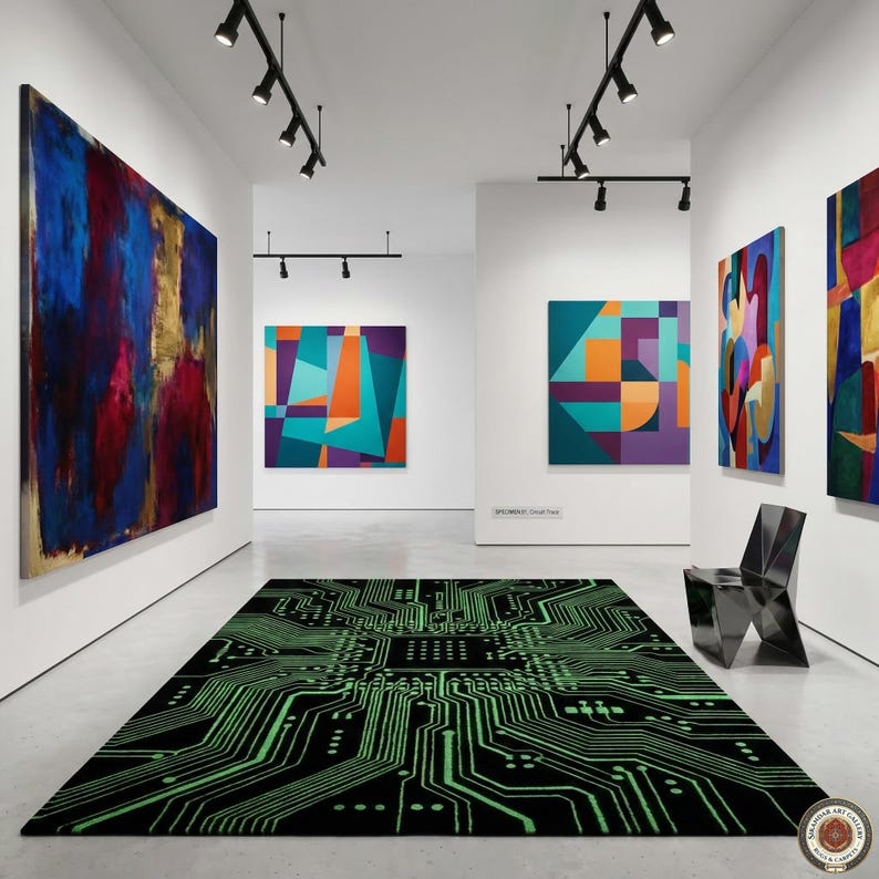 Pcb Rug Circuit Board Gamer Rug, Green Neon Motherboard Mat, Gaming Room Decor ...