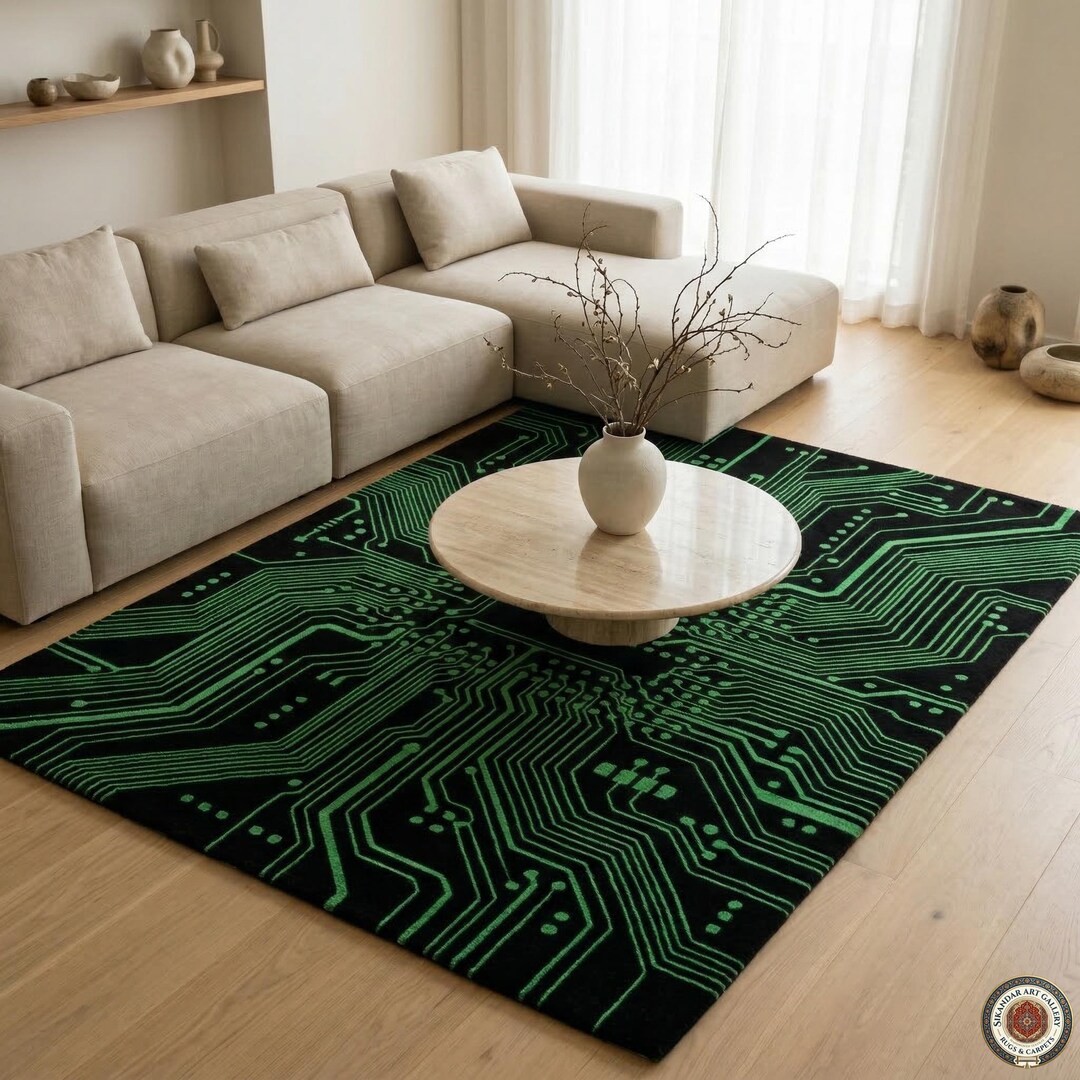 Pcb Rug Circuit Board Gamer Rug, Green Neon Motherboard Mat, Gaming Room Decor ...