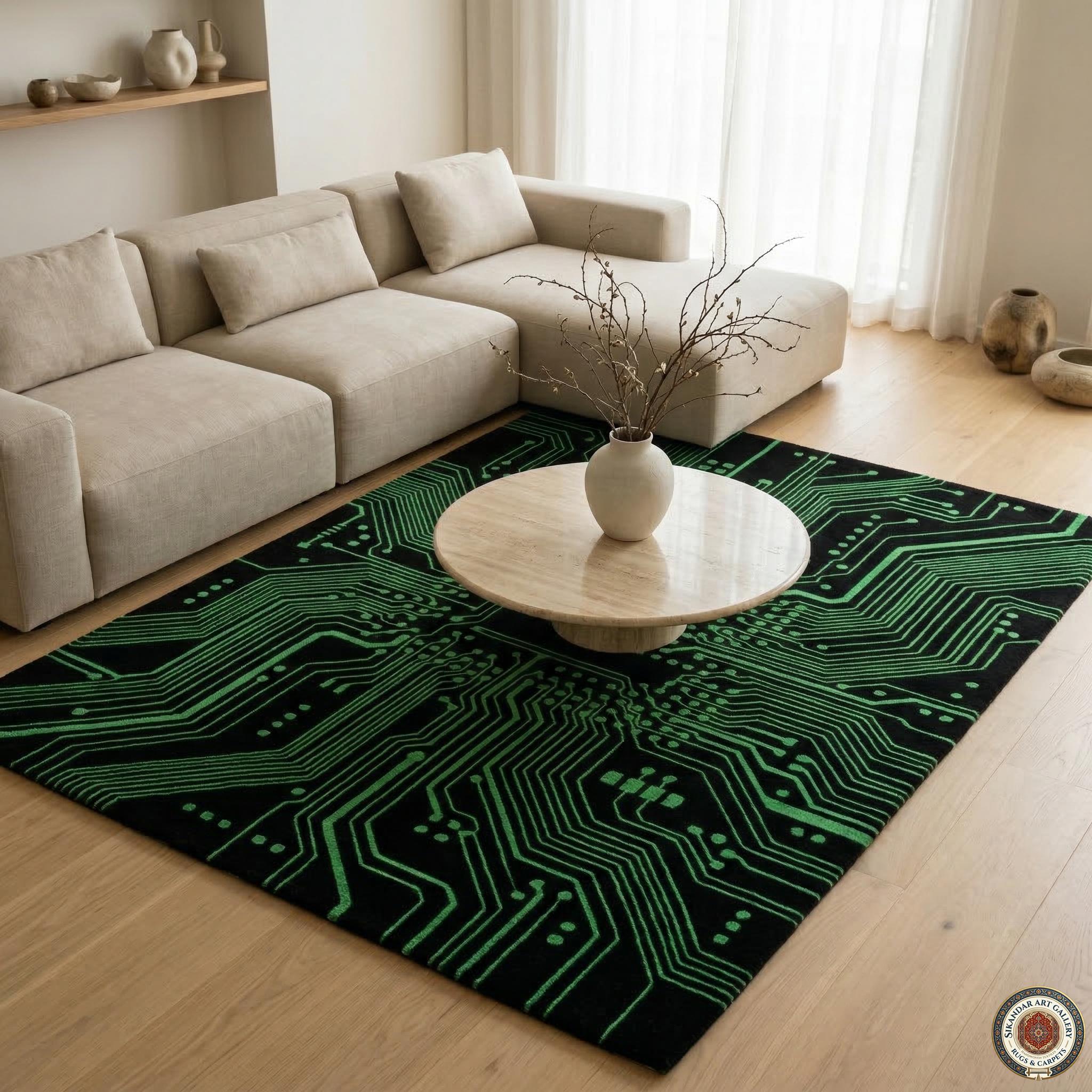 Circuit Board Gamer Rug, Green Neon Motherboard Mat, Gaming Room Decor ...