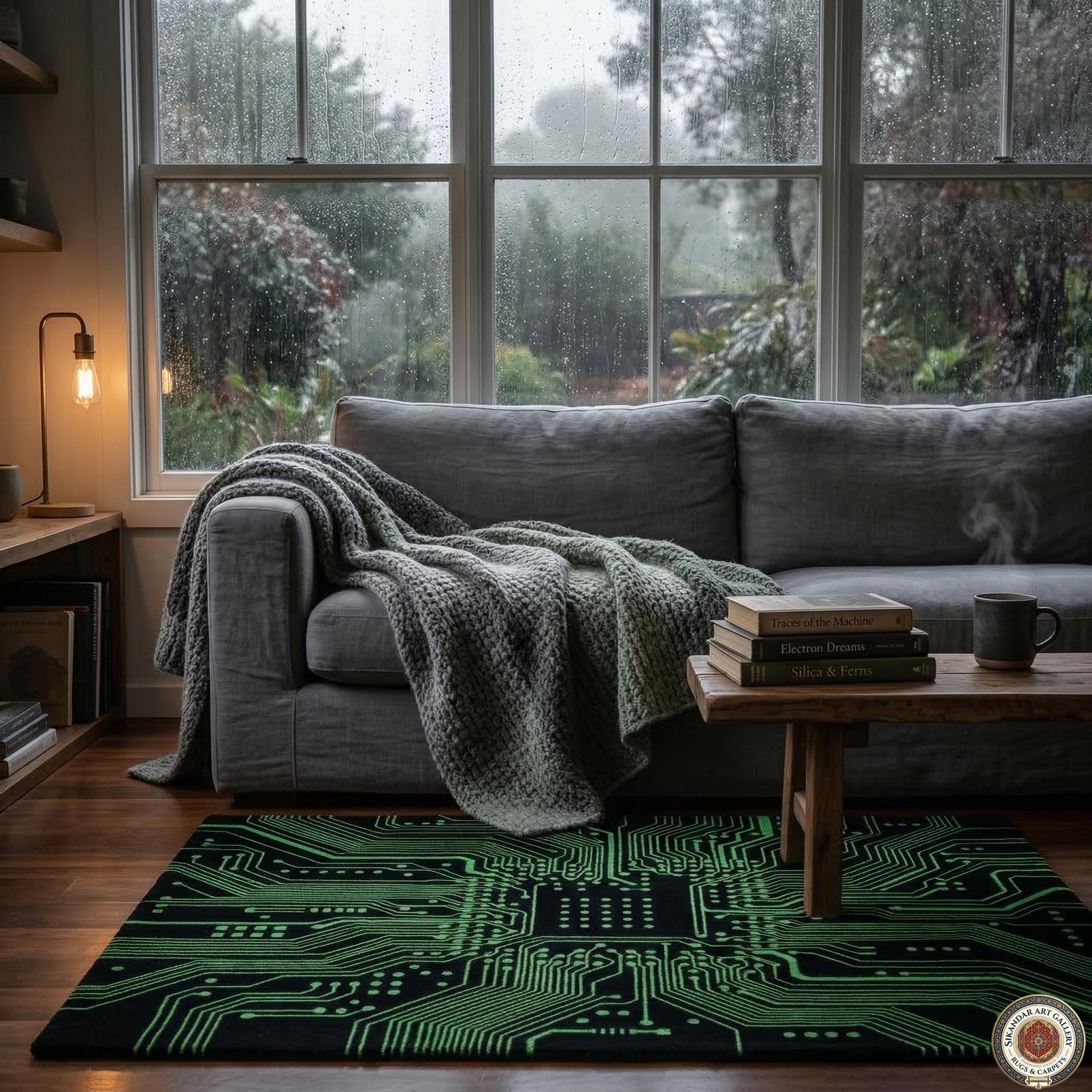 Circuit Board Gamer Rug, Green Neon Motherboard Mat, Gaming Room Decor ...