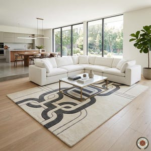 Interlocking Chain Rug Hand Tufted Wool, Quiet Luxury Area Rug, Charcoal Cream Designer Carpet, Sikandar Art Gallery, Modern Link Mat