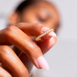 Full Eternity Lab Created Diamond Band, 14K Yellow Gold Stackable Wedding Ring, Minimal Anniversary Promise Ring Gift
