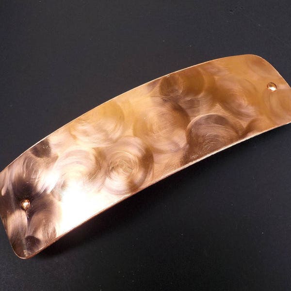 Large Copper Hair Barrette.  Simply Textured: bright copper large metal barrette with brushed circles texture.