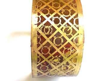 Vintage Brass Cuff Bangle Bracelet Raised Relief Etched Scrolled