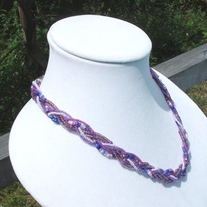 Purple Francesca - Multistrand braided seed bead rope necklace in purple, lilac and lavender