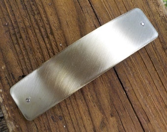 XL Brushed Silver Hair Barrette. Simply Textured: silver extra large artisan metal barrette with brushed finish for thick hair.