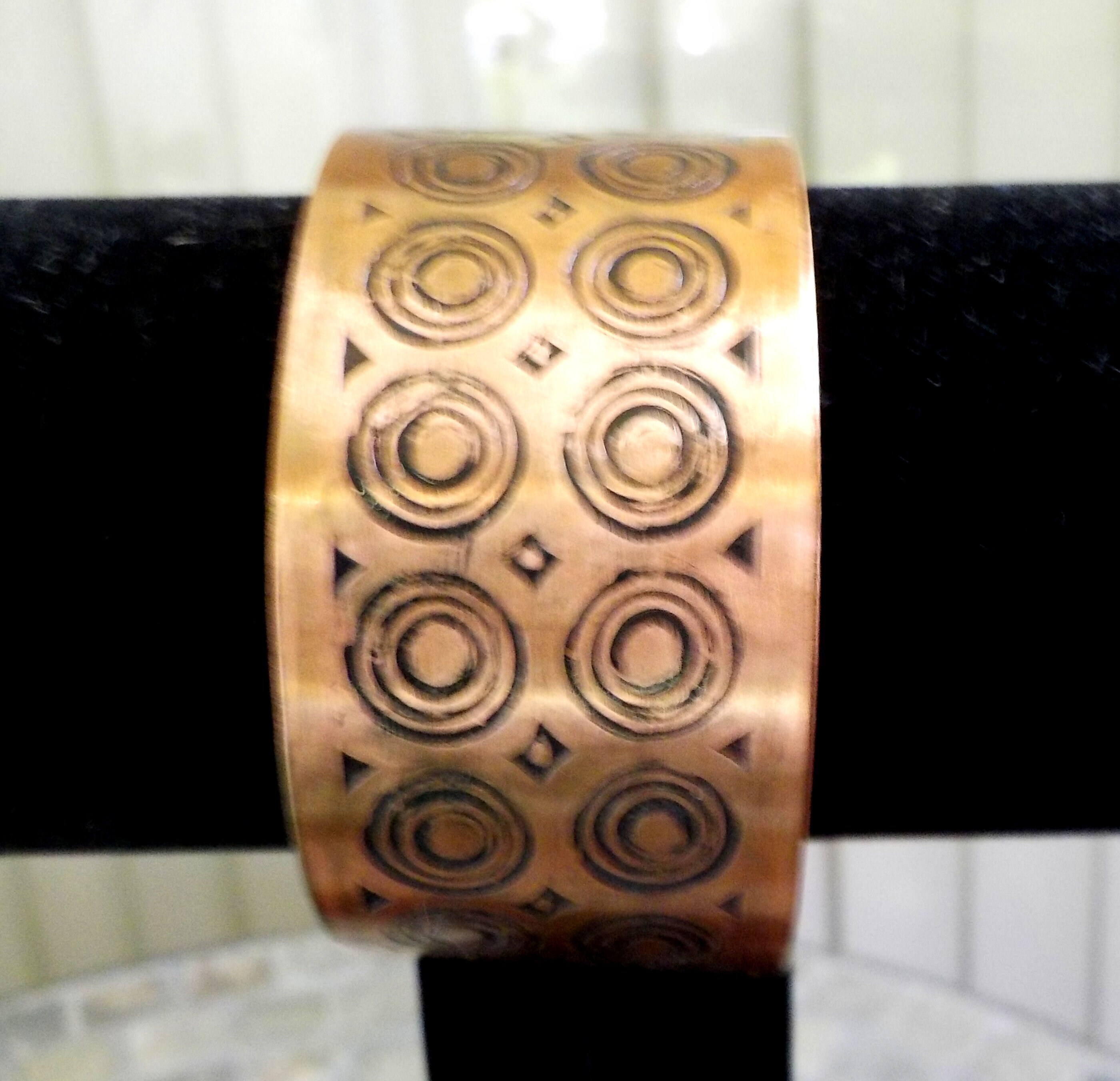 Copper Cuff Bracelet. Wide Hand Etched Artisan Metal Cuff