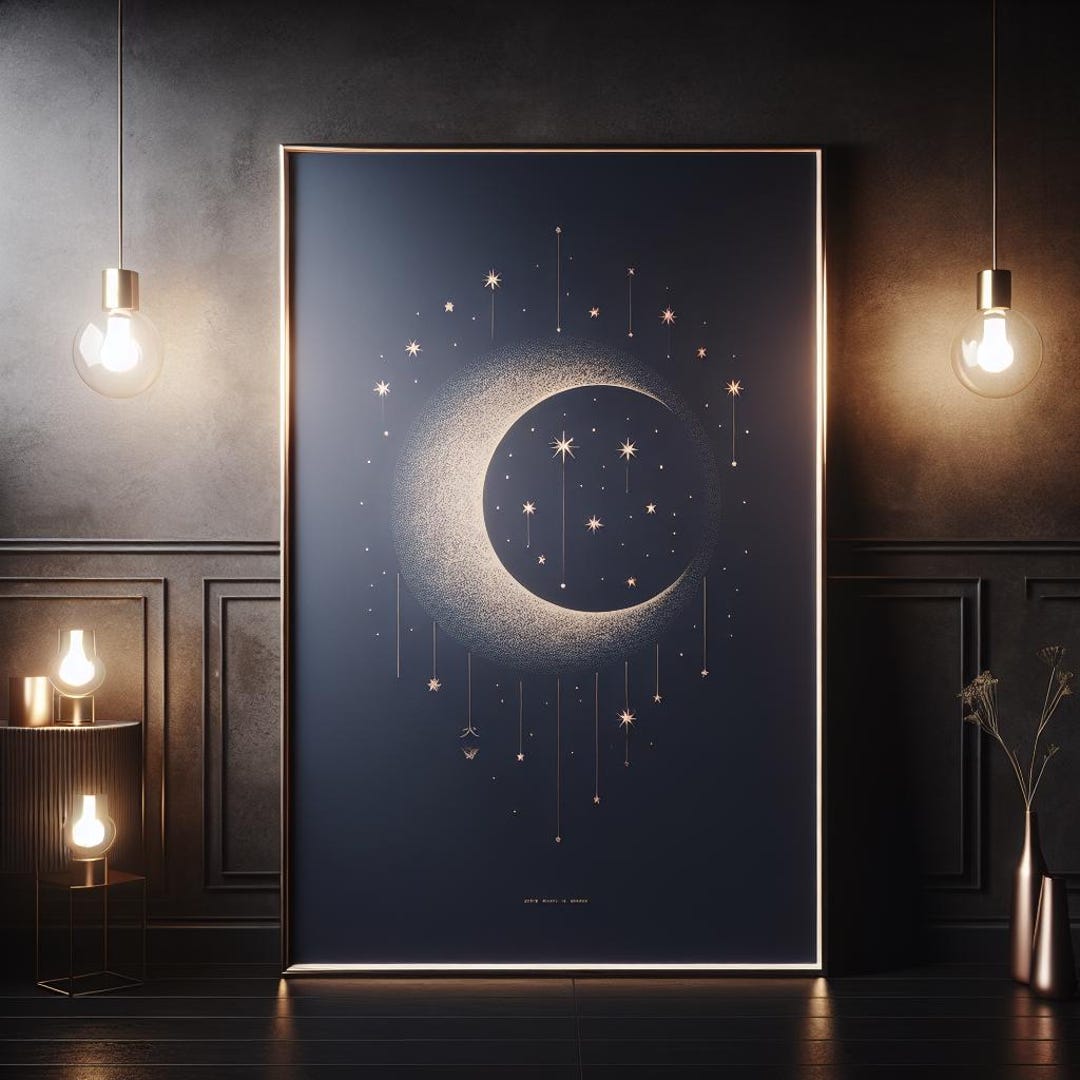 Crescent Moon Stars Celestial Print | Printable Wall Art | Instant ...