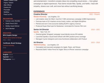 Creative Resume Template | Bold Sidebar, Coral Accent (PDF Download)
