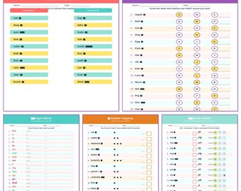 Kindergarten Reading Worksheets Sight Words Rhyming Phonics CVC Words Pre-K Printable Instant Download