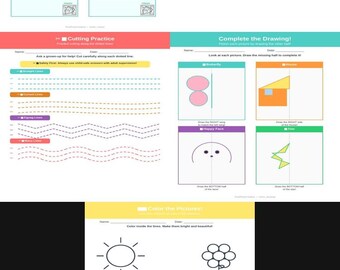 Fine Motor Skills Worksheets Pre-K Printable Cutting Mazes Tracing Drawing Coloring Pages Instant Download