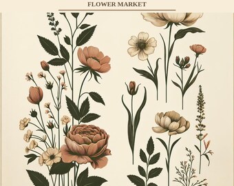 Print bloemenmarkt Barcelona | Botanische muurkunst | Digitale download | Afdrukbare poster