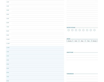 Afdrukbare 24-uurs dagelijkse planner | Brief A4 A5 | Niet-gedateerd dagschema | Pdf-download | Minimale oceaanplanner
