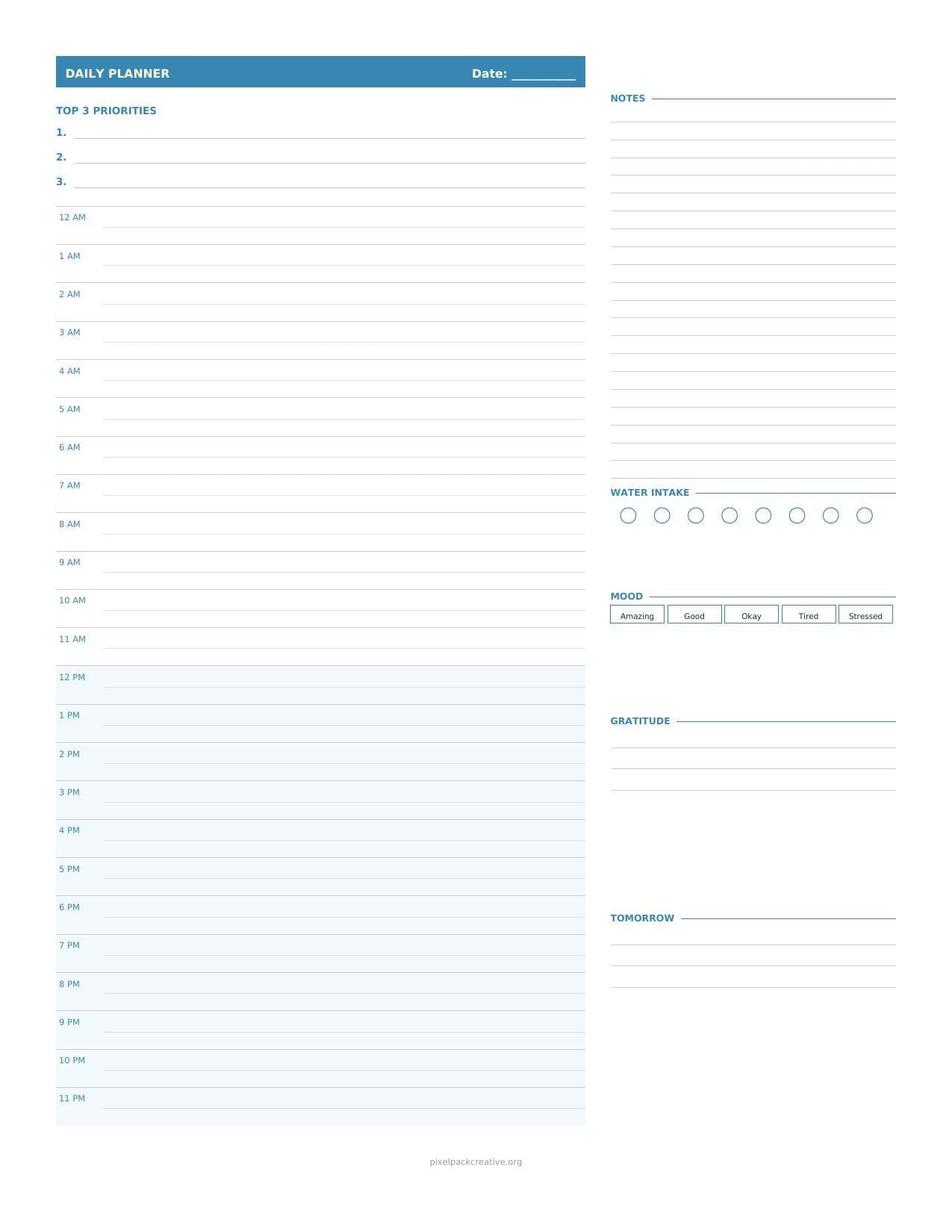 24 Hour Daily Planner Printable | Letter A4 A5 | Undated Daily Schedule ...