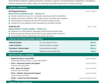 Nursing Resume Template RN | Clinical CV | Healthcare Worker | Certifications Rotations | Medical Resume PDF