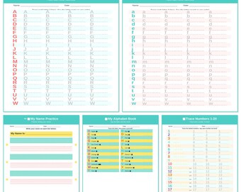 Letter Tracing Worksheets Pre-K Kindergarten Printable ABC Practice Alphabet Handwriting Instant Download