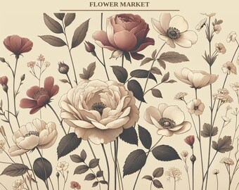 Print met bloemenmarkt New York | Botanische muurkunst | Digitale download | Afdrukbare poster