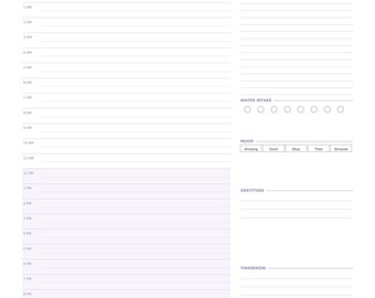 Afdrukbare 24-uurs dagelijkse planner | Brief A4 A5 | Niet-gedateerd dagschema | Pdf-download | Minimale lavendelplanner