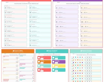 Kindergarten Math Worksheets Printable Addition Subtraction Counting Shapes Patterns Grade 1 Instant Download